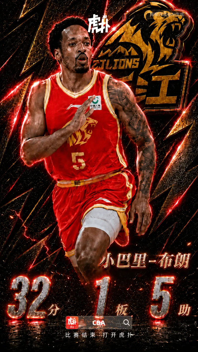 华体会体育中国官方网-小巴里-布朗全场22中10,三分14中6砍下32分1篮板5助攻2抢断